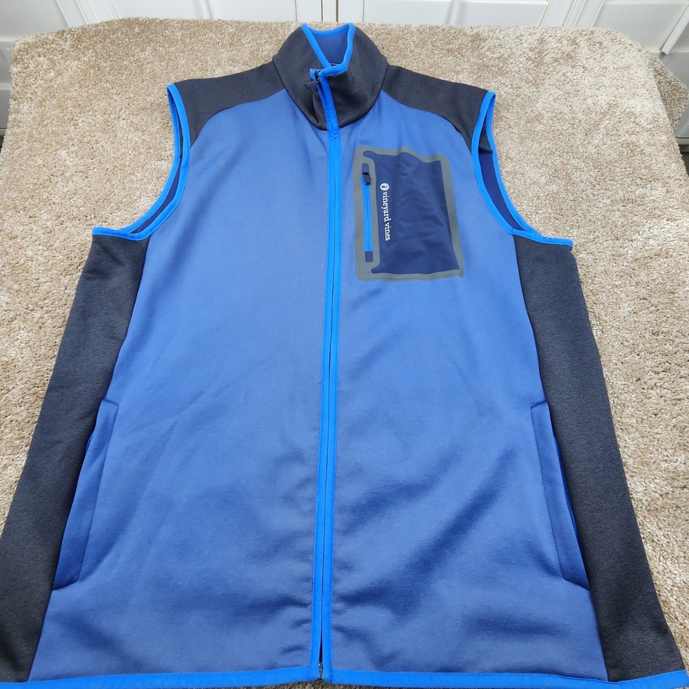 Vineyard‎ Vines Mens Vest L Blue Gray Full Zip Sleeveless Athletic Layering